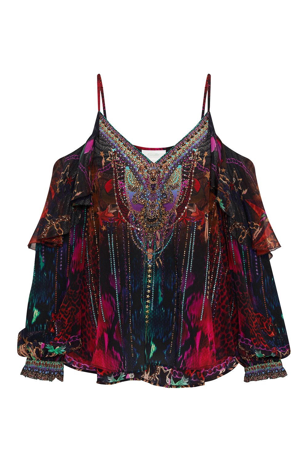 DROP SHOULDER RUFFLE BLOUSE ROCKET WOMAN