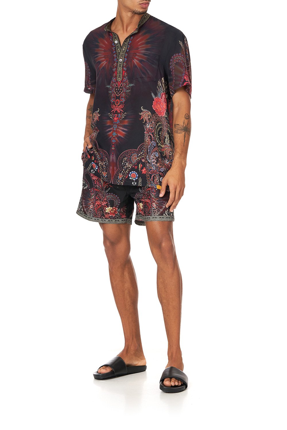 SHORT SLEEVE MANDARIN SHIRT WOODSTOCK ROCK