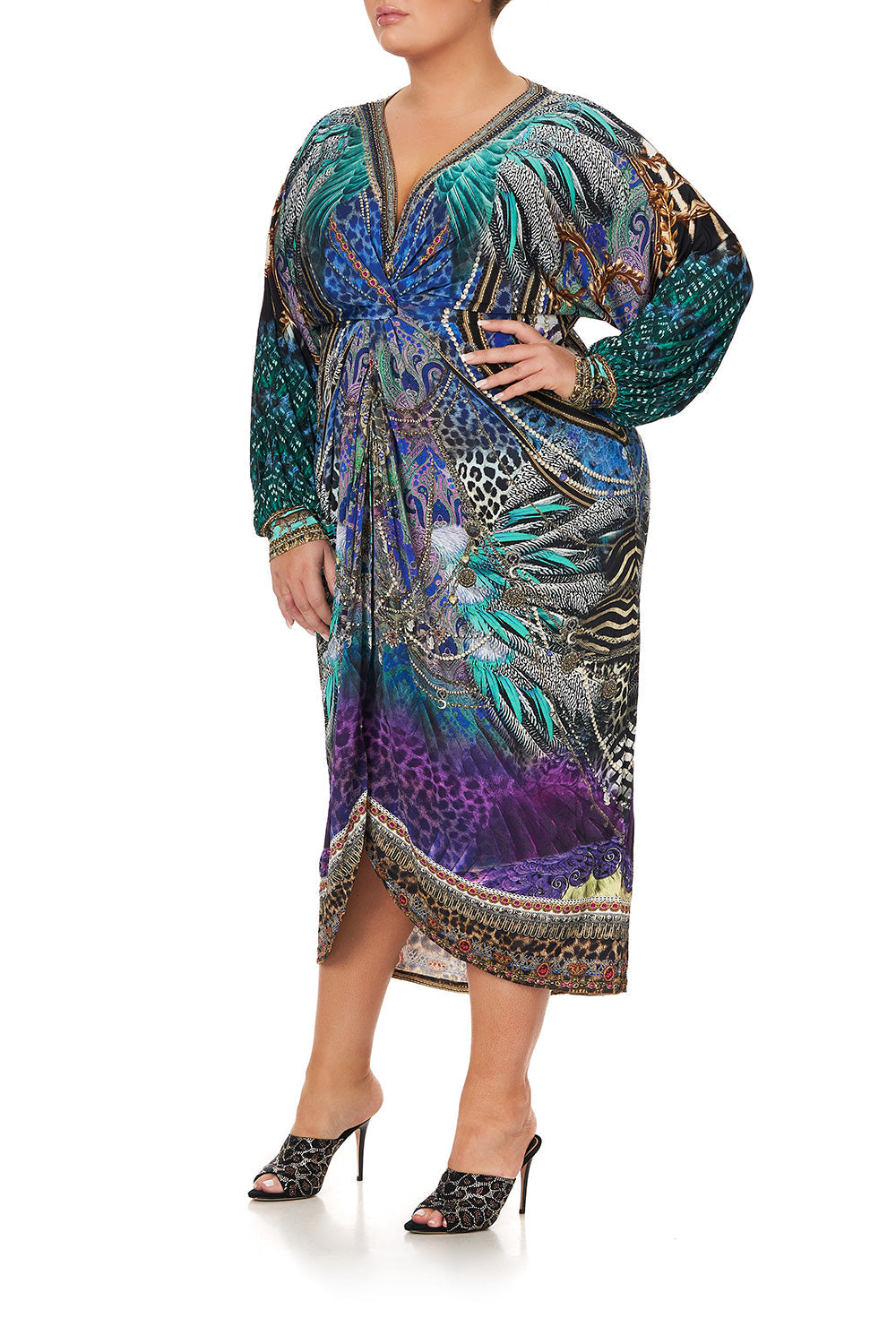 LONG SPLIT FRONT TWIST DRESS ANIMAL ARMY