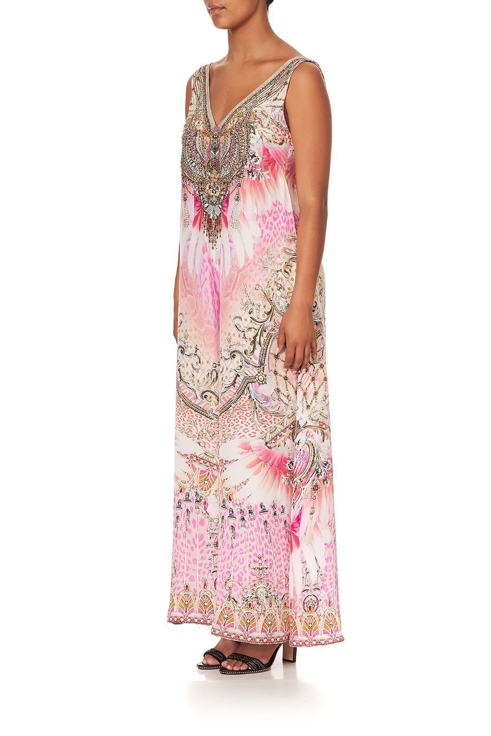 V NECK FLARED JUMPSUIT DECO DARLING