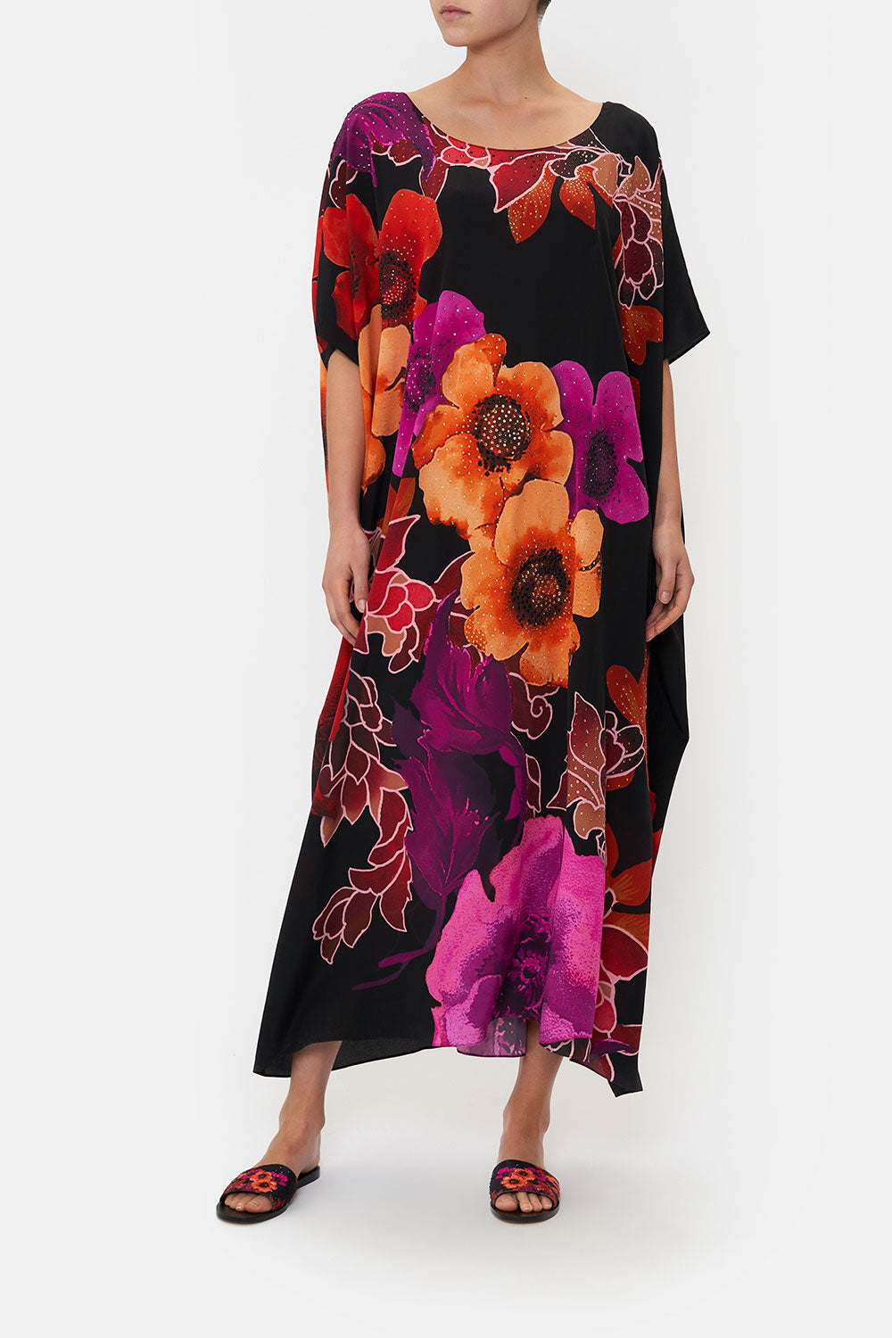 ROUND NECK KAFTAN MIDNIGHT POPPY