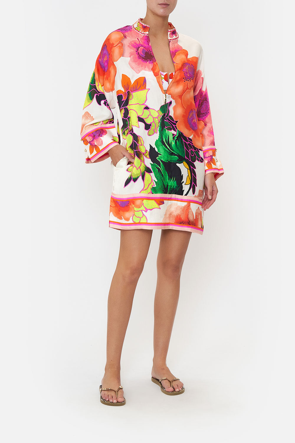 ZIP FRONT SHIRT DRESS PRETTY AS A POPPY