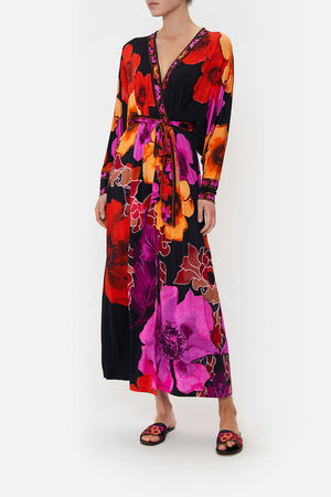 JERSEY WRAP DRESS WITH EXAGGERATED BLOUSON SLEEVE MIDNIGHT POPPY ...