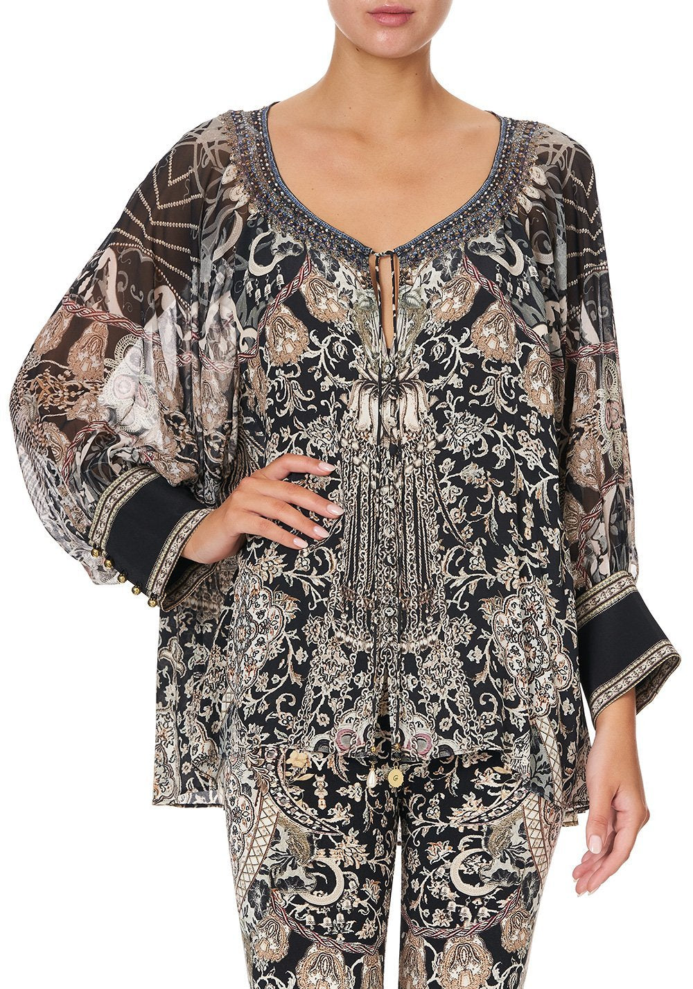 RAGLAN SLEEVE BUTTON UP TOP DUST HER OFF