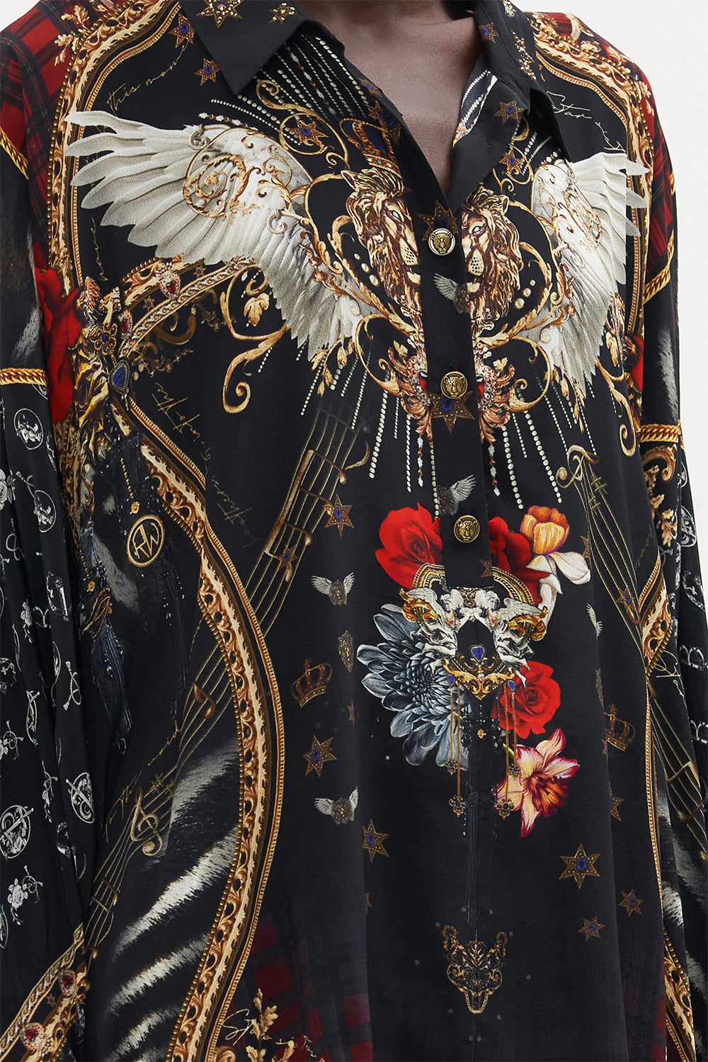 BUTTON UP TOP WITH DRAPED BACK DO I ENTERTAIN YOU