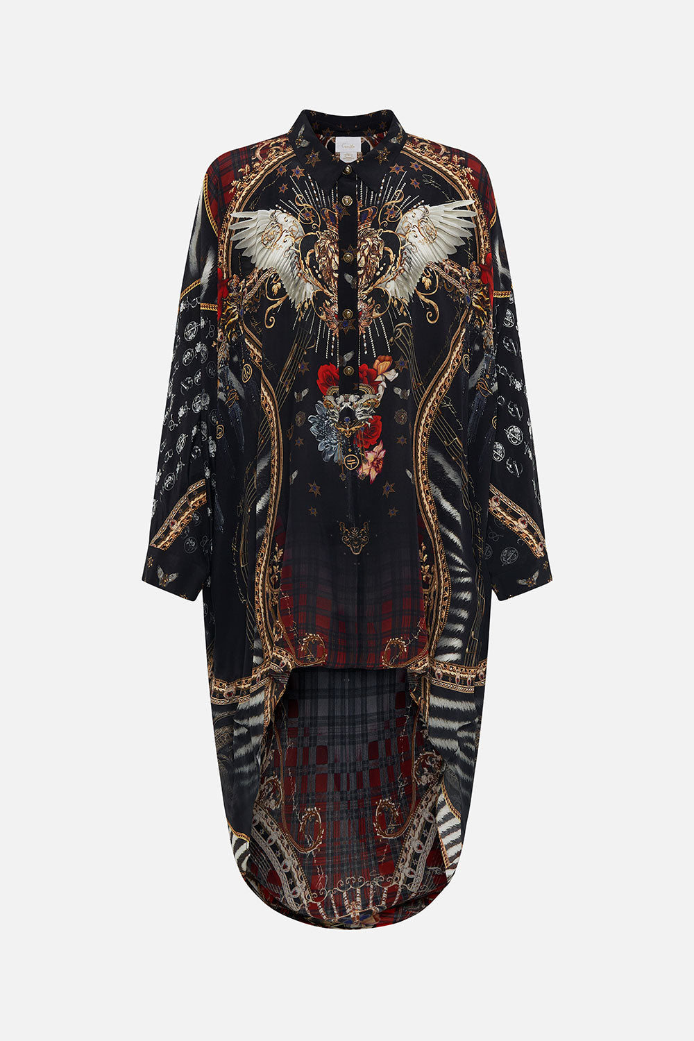 BUTTON UP TOP WITH DRAPED BACK DO I ENTERTAIN YOU