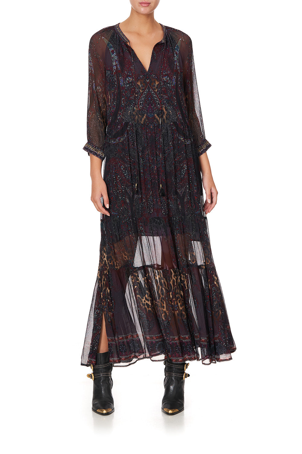 LONG GATHERED PANEL DRESS THE SMOKING LOUNGE