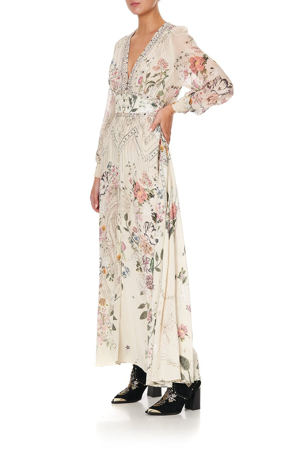 BUTTON DRESS WITH SHAPED WAISTBAND PHOENIX FLOWER