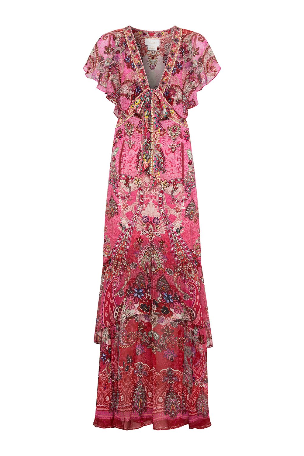 TIE FRONT MAXI WITH CENTRE FRONT SPLIT PALISADES PAISLEY