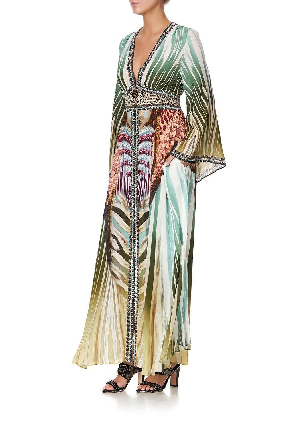 KIMONO SLEEVE DRESS WITH SHIRRING DETAIL UP ON CLOUD NINE