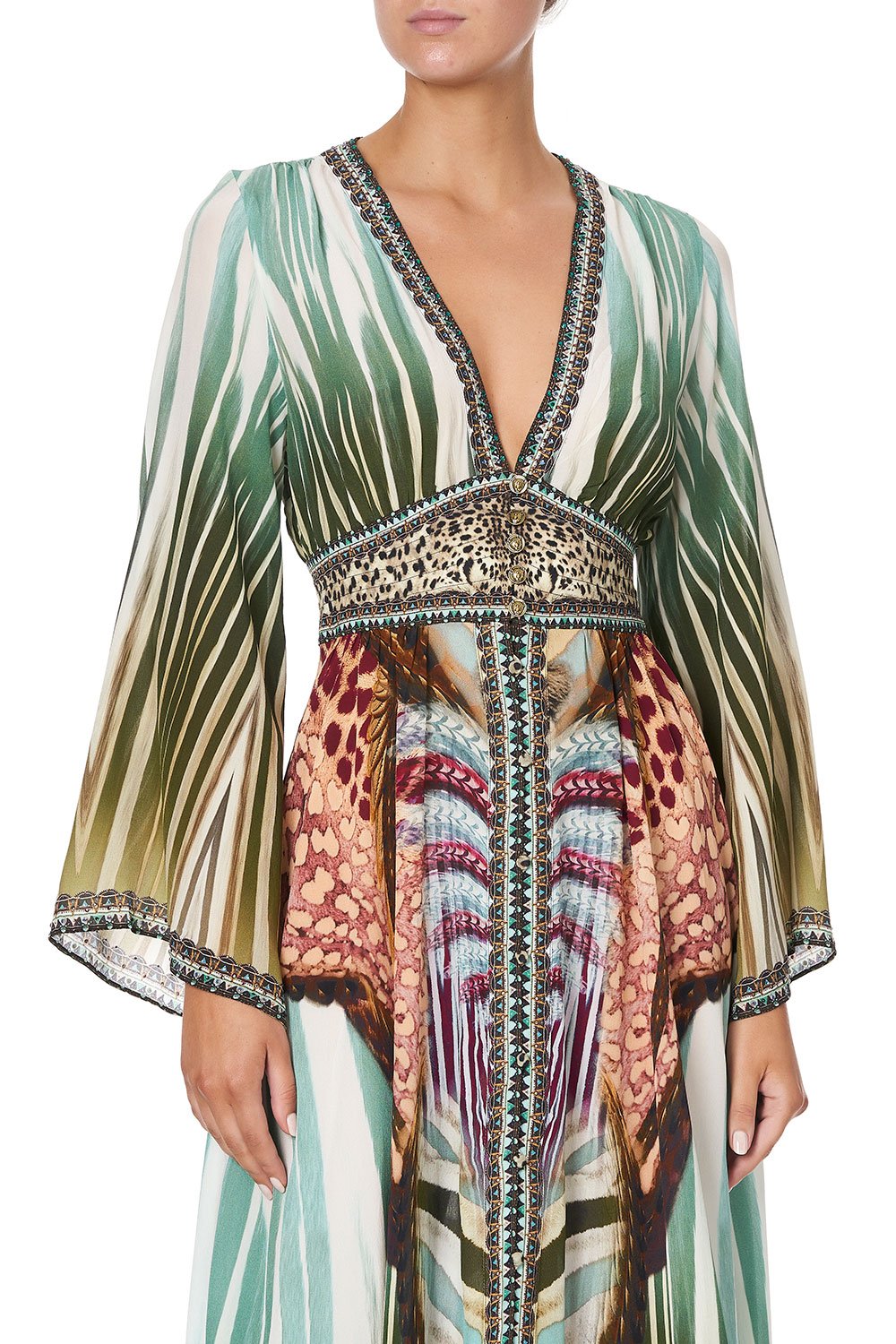 KIMONO SLEEVE DRESS WITH SHIRRING DETAIL UP ON CLOUD NINE