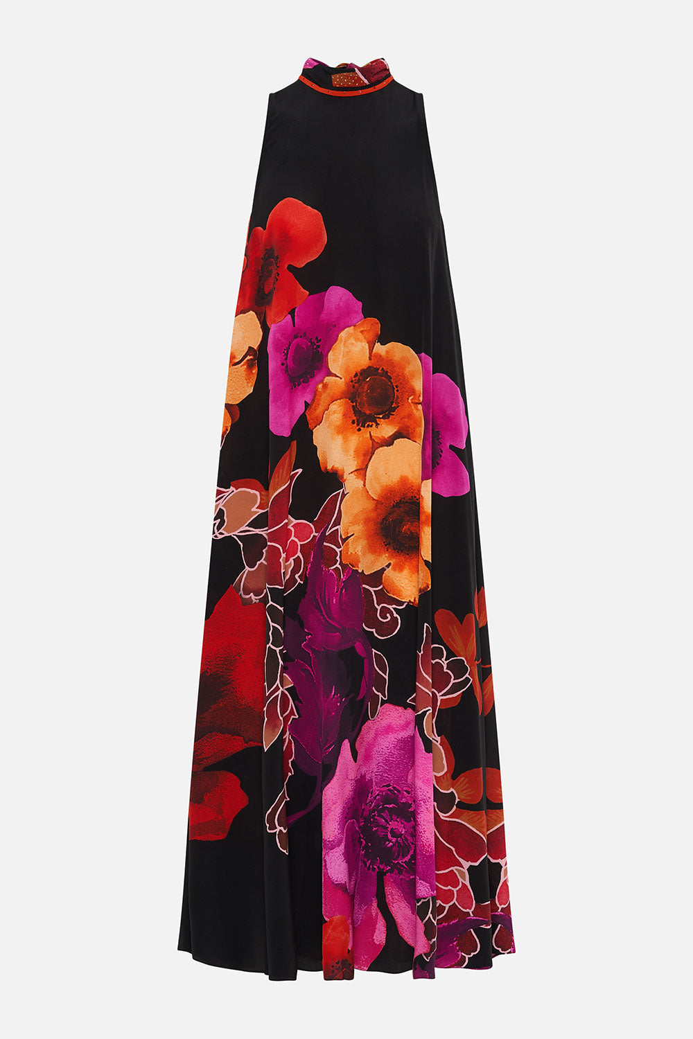 HIGH NECK DRESS WITH BACK NECK TIE MIDNIGHT POPPY