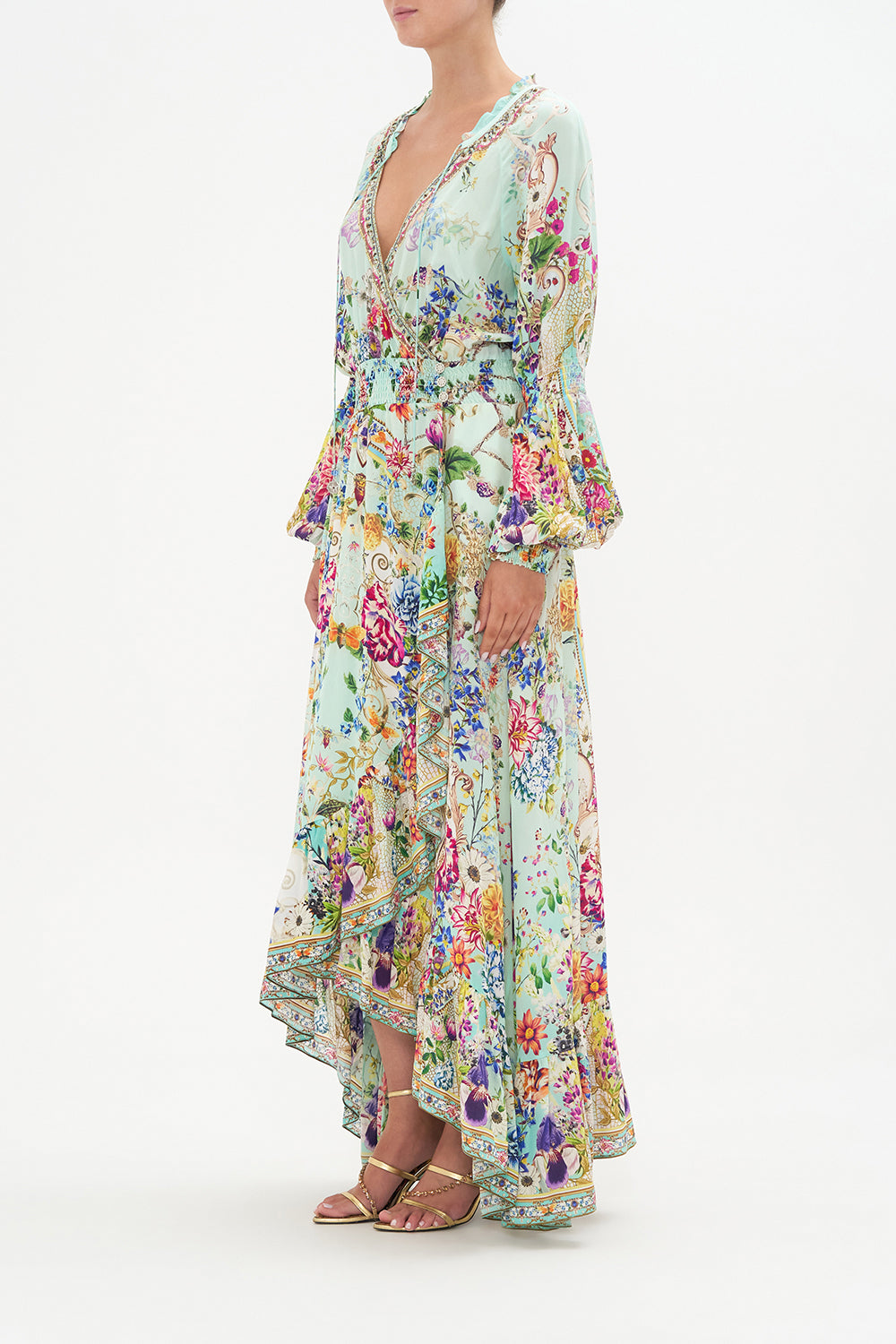 BLOUSON SLEEVE WRAP DRESS HONEY HONEY