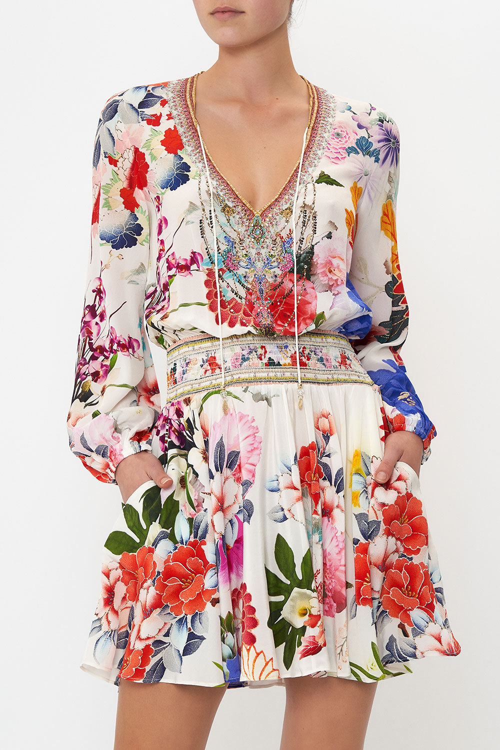 SHIRRED RELAXED SHORT DRESS MEMORIES OF A GARDEN