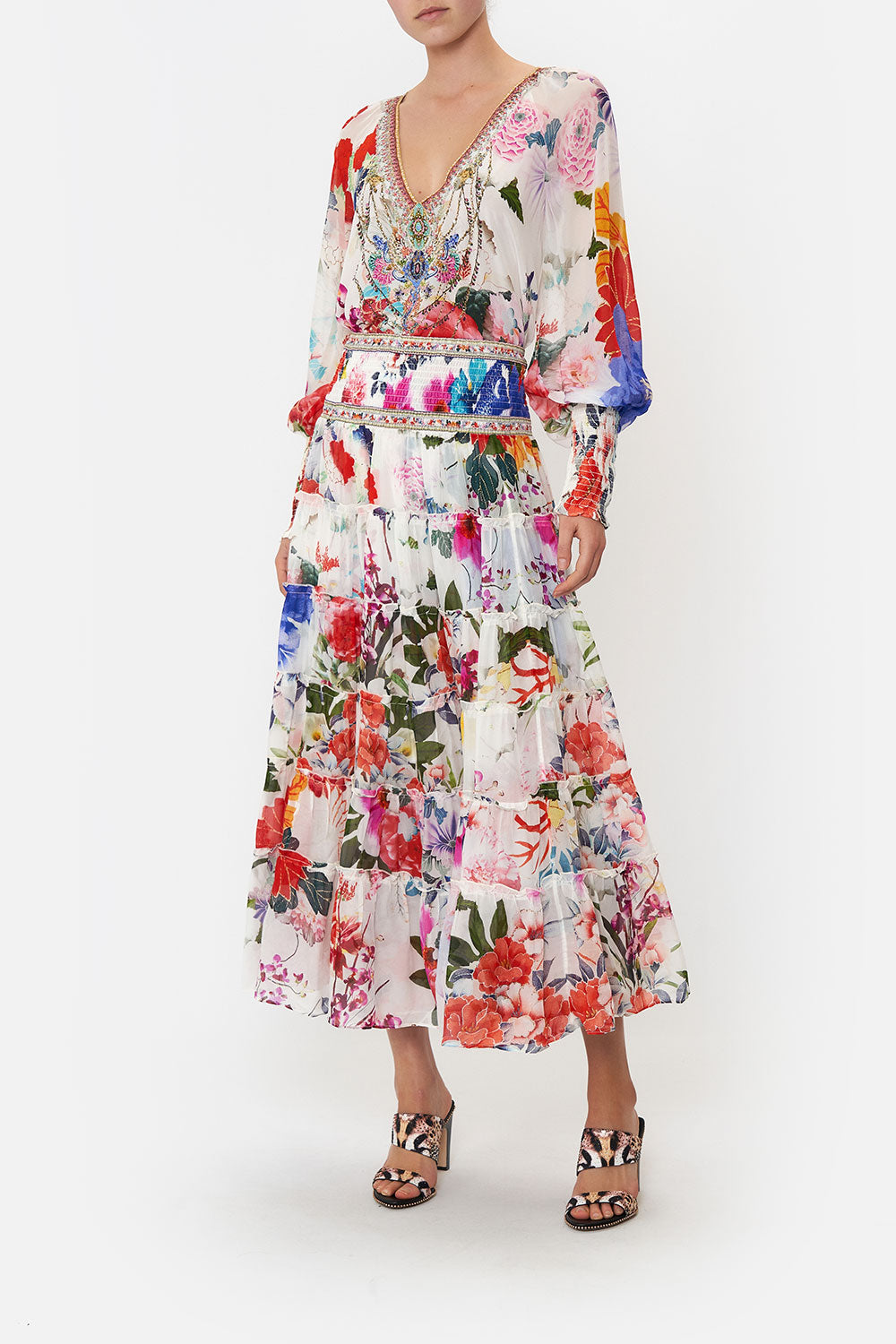 SHIRRED WAIST TIERED CIRCLE SKIRT MEMORIES OF A GARDEN