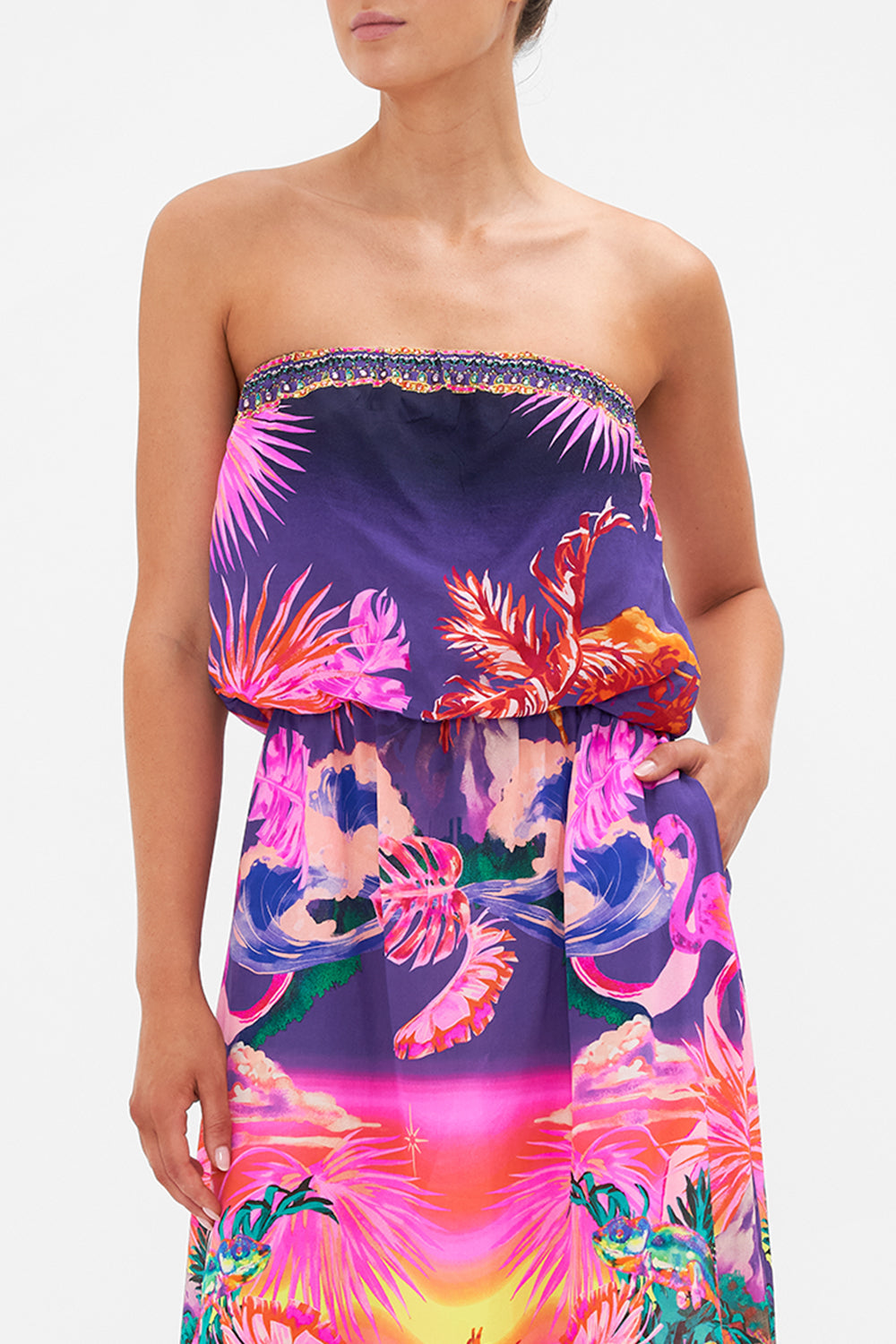 STRAPLESS BLOUSON DRESS FLIGHT OF THE FLAMINGO