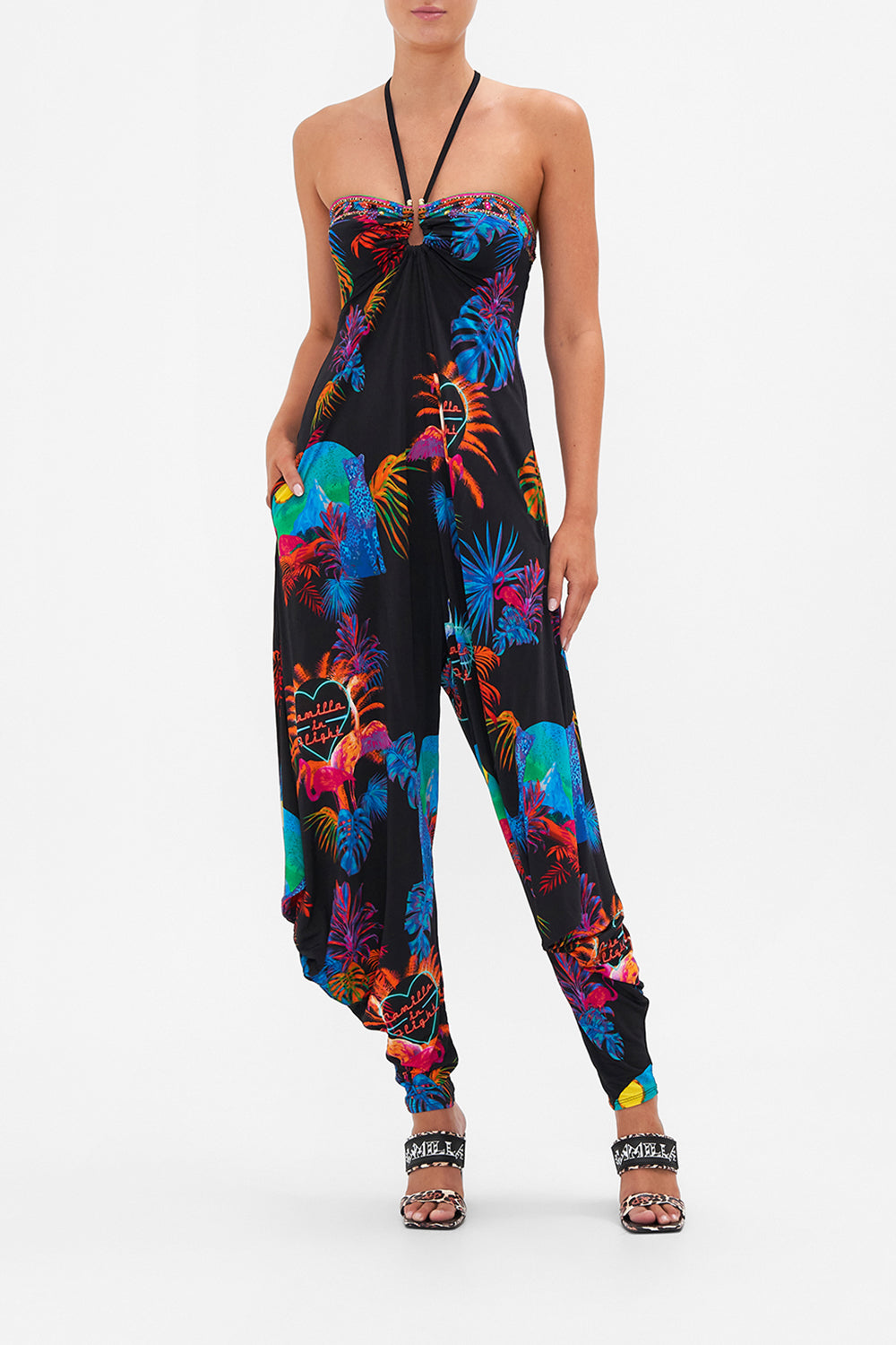 DRAPED PANT JUMPSUIT WITH HARDWARE NEUGHTY NEON