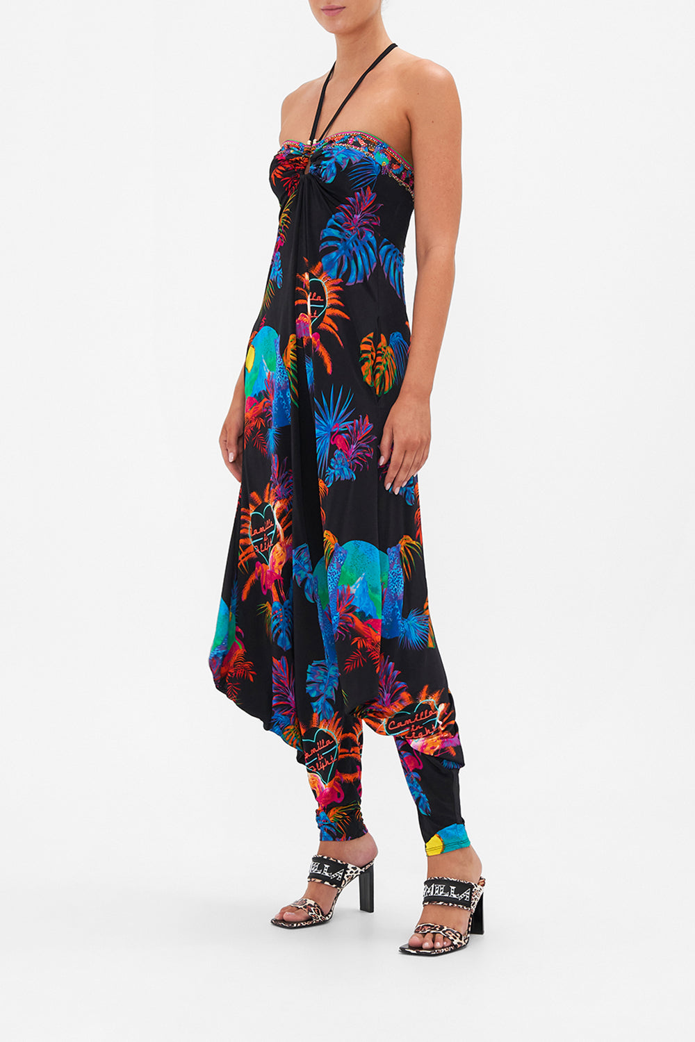 DRAPED PANT JUMPSUIT WITH HARDWARE NEUGHTY NEON