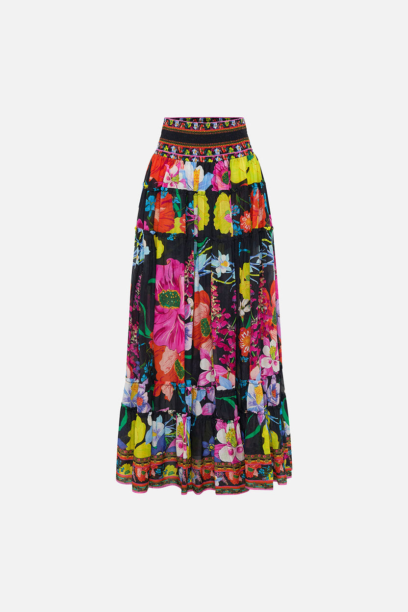 0401~Skulls embroidered CAMELIA floor lenght skirt main image 1