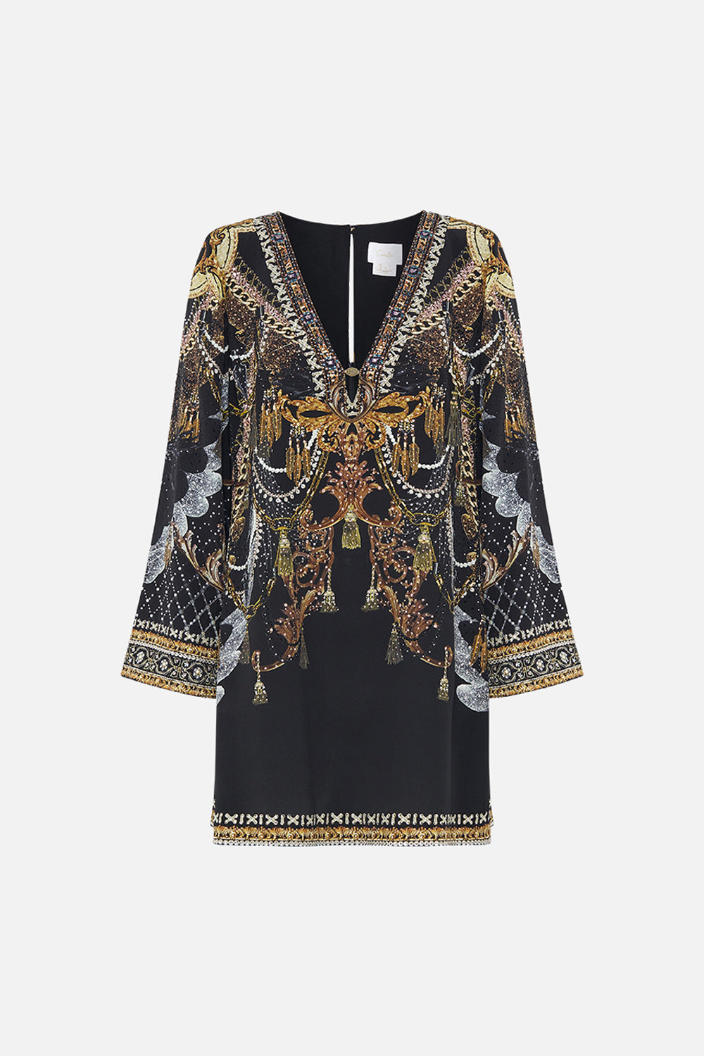 LONG SLEEVE DEEP V SHORT DRESS RAVIN RAVEN