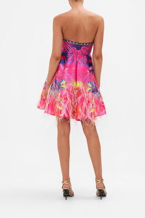 STRAPLESS SHORT FEATHER DRESS FLIGHT OF THE FLAMINGO