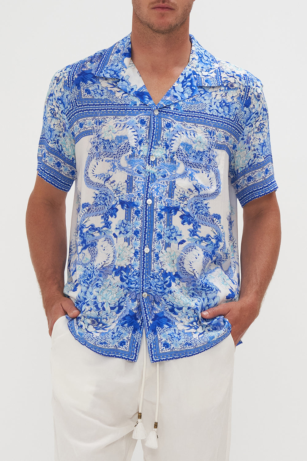 SHORT SLEEVE CAMP COLLARED SHIRT HEART OF A DRAGON