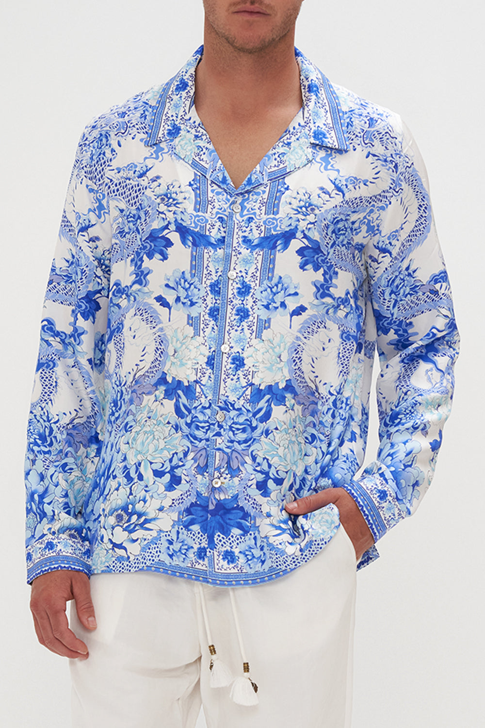 LONG SLEEVE CAMP COLLARED SHIRT HEART OF A DRAGON