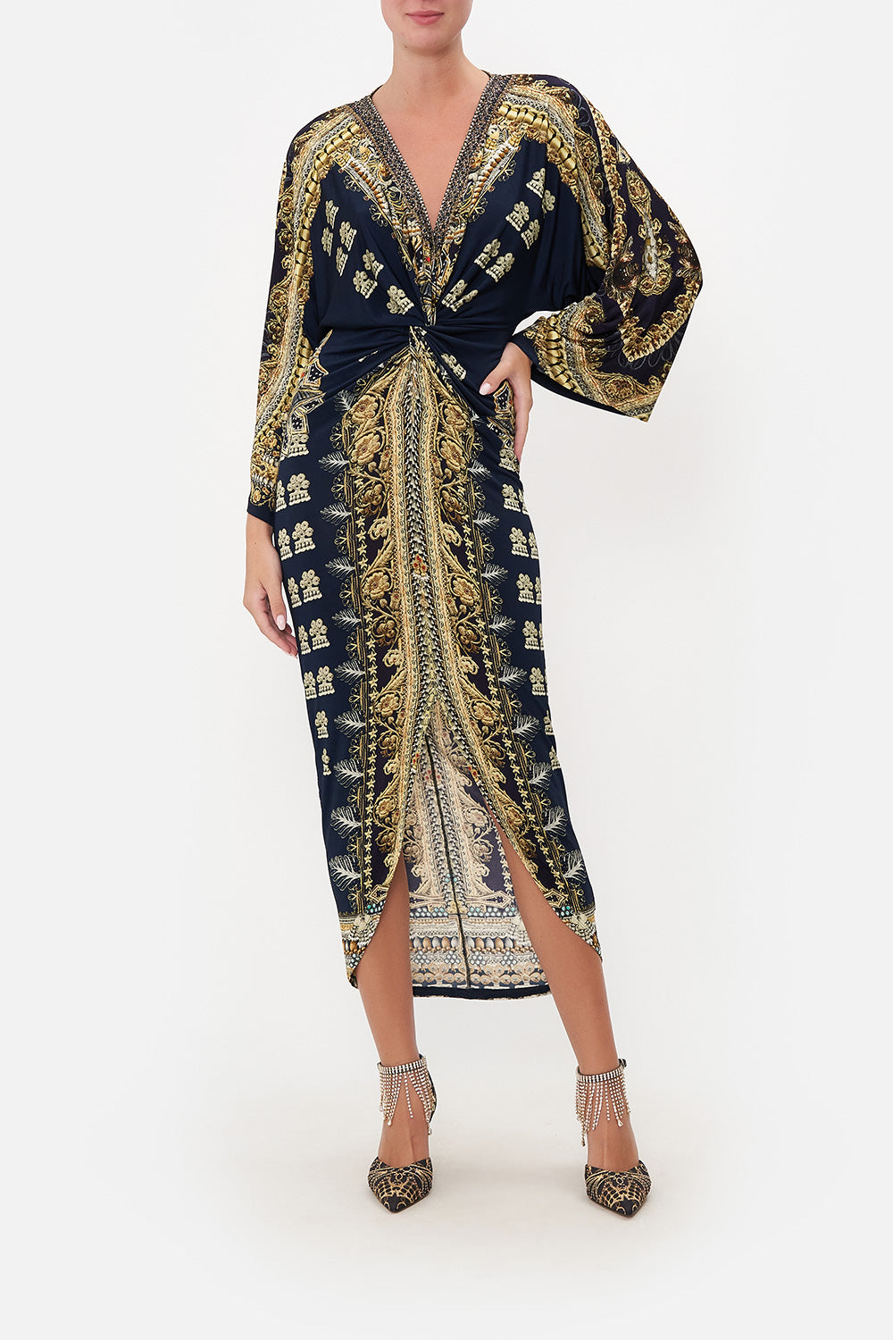 LONG SPLIT FRONT TWIST DRESS ITS ALL OVER TORERO