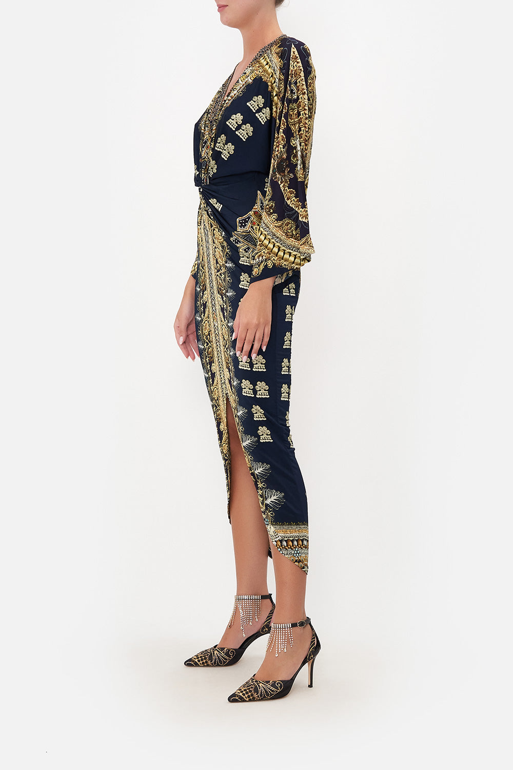LONG SPLIT FRONT TWIST DRESS ITS ALL OVER TORERO