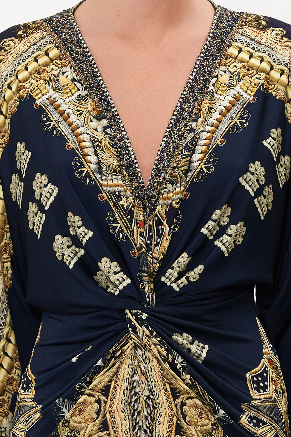 LONG SPLIT FRONT TWIST DRESS ITS ALL OVER TORERO