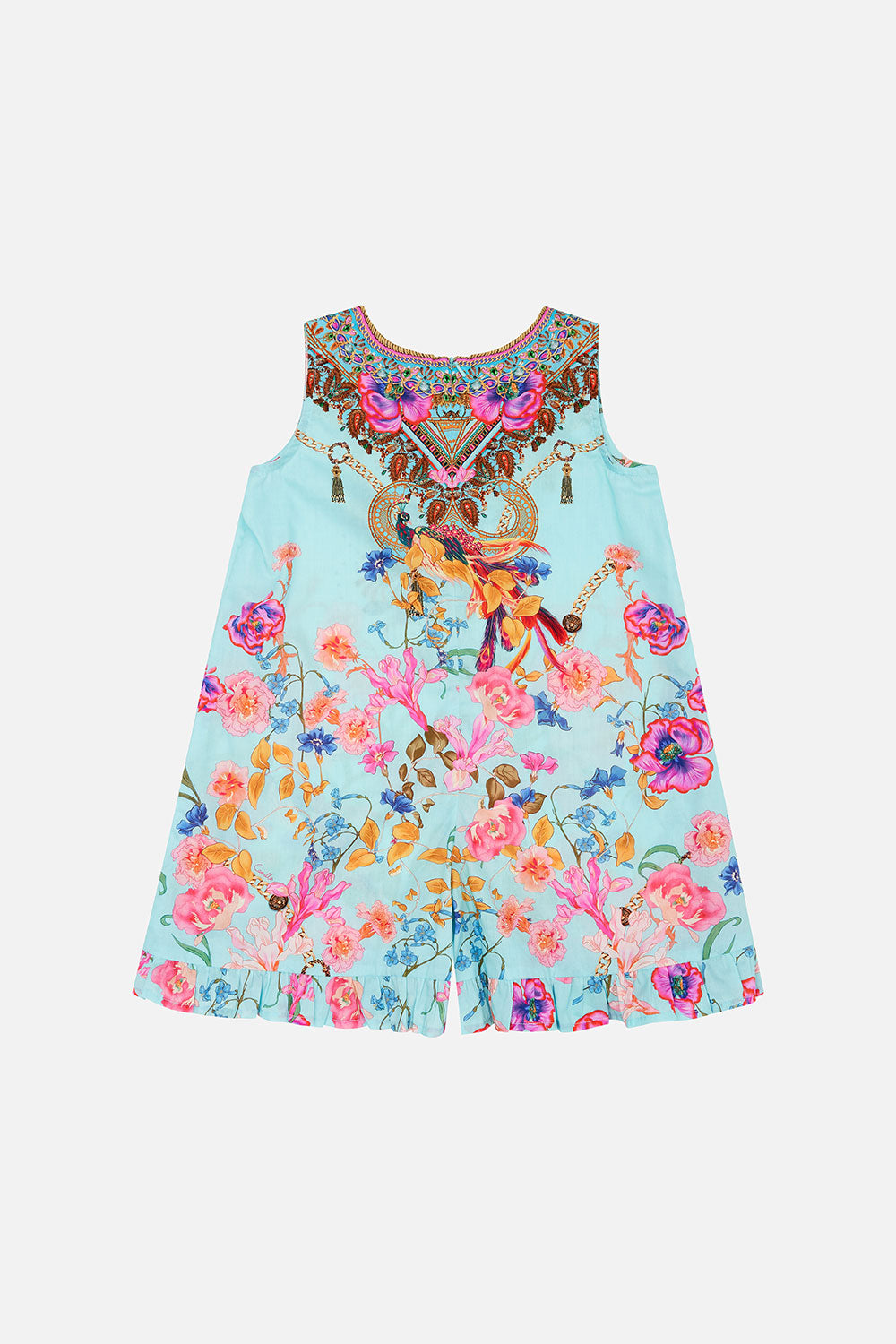 KIDS FRILL HEM PLAYSUIT 12-14 NATURES KALEIDOSCOPE