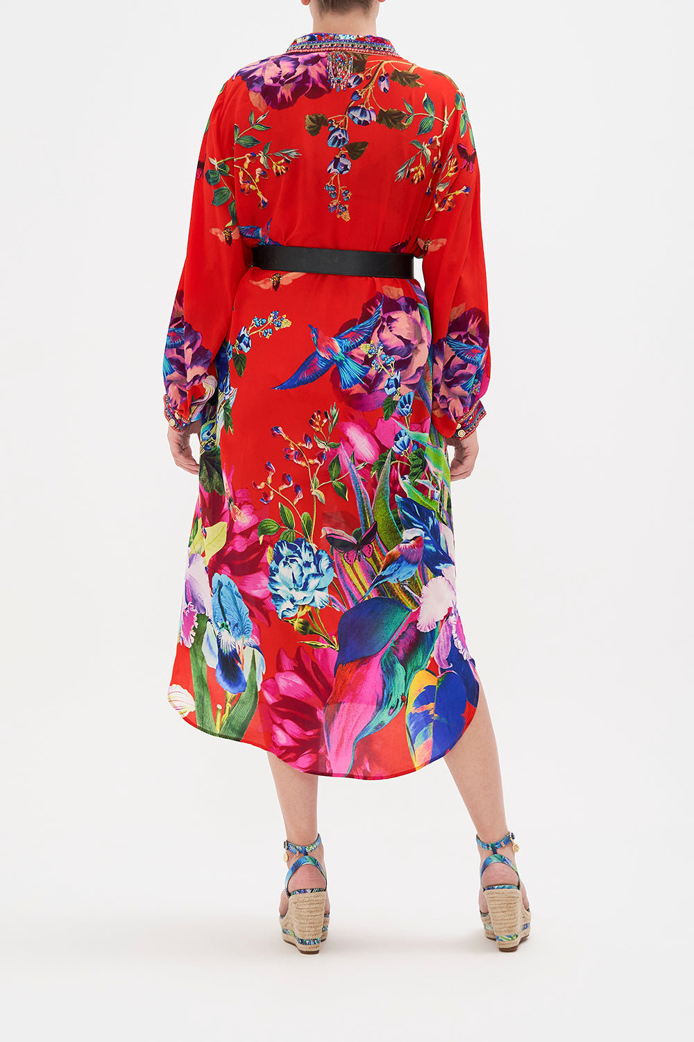 HIGH LOW MIDI SHIRT DRESS BIRDS OF A FEATHER