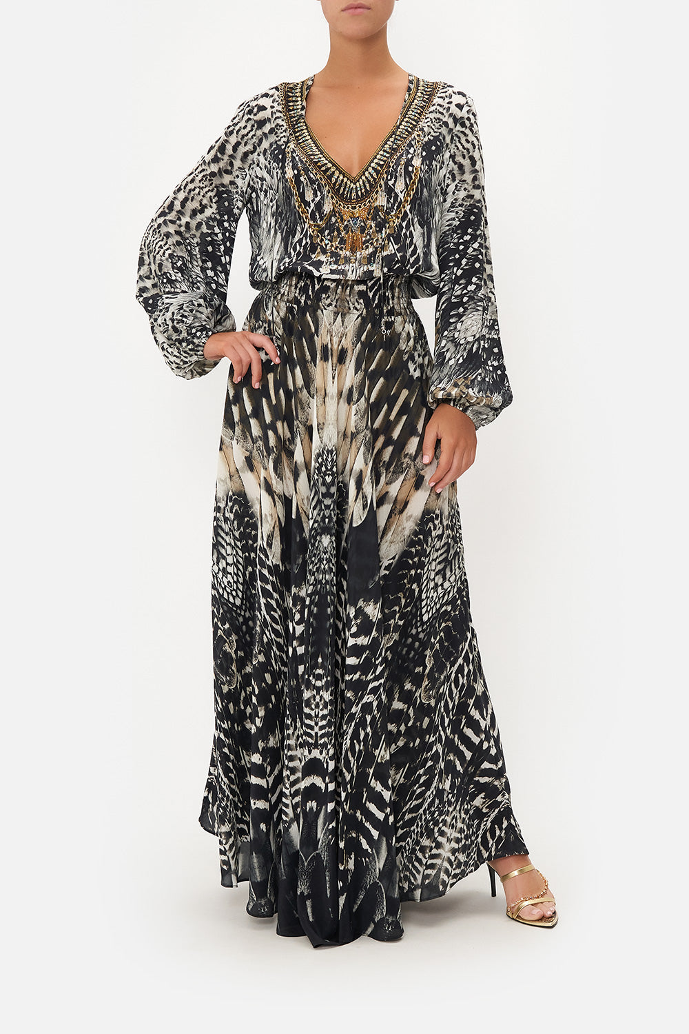 SHIRRED RELAXED FIT DRESS NIGHT OWL