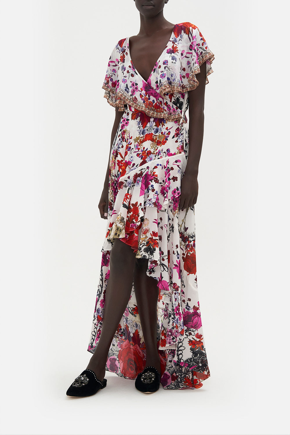 FRILL SLEEVE LONG DRESS REIGN OF ROSES