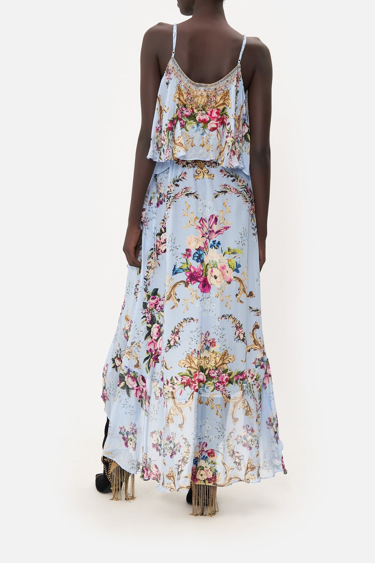 RUFFLE OVERLAYER WRAP DRESS FLORAFUL