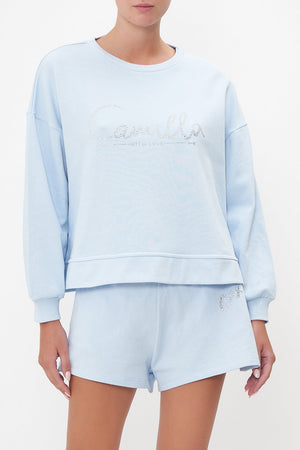 SHORT RELAXED SWEATER LOGO CAPSULE - ICE BLUE