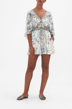 Flutter Sleeve Gathered Waist Playsuit Moon And Back print by CAMILLA