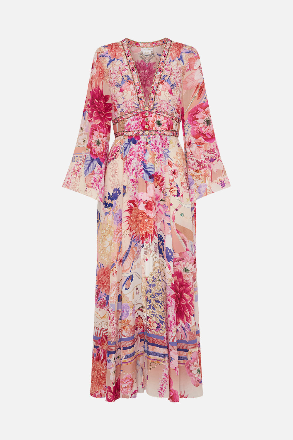 KIMONO SLEEVE DRESS WITH SHIRRING DETAIL ROSE BED RENDEZVOUS