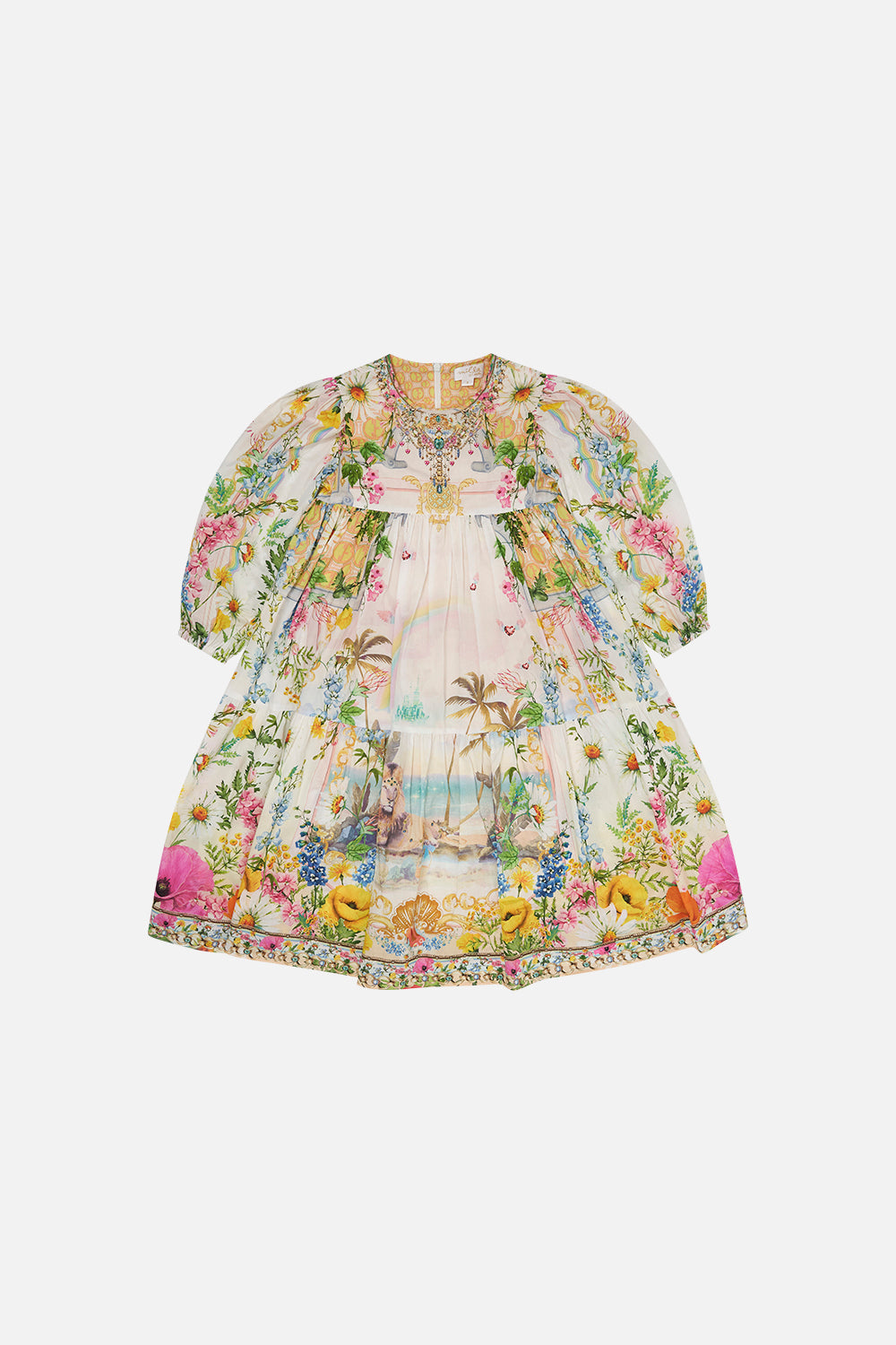 Kids Tiered Midi Dress With 3/4 Blouson Sleeve  4-10 Delirium Days print by CAMILLA