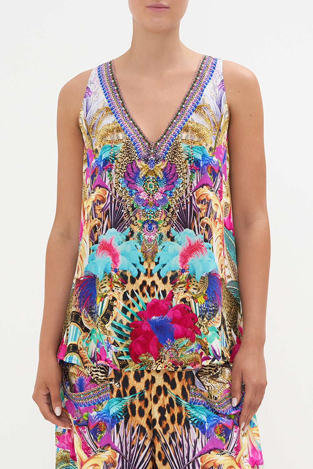 V NECK BUTTON BACK TOP MERRY GO ROUND