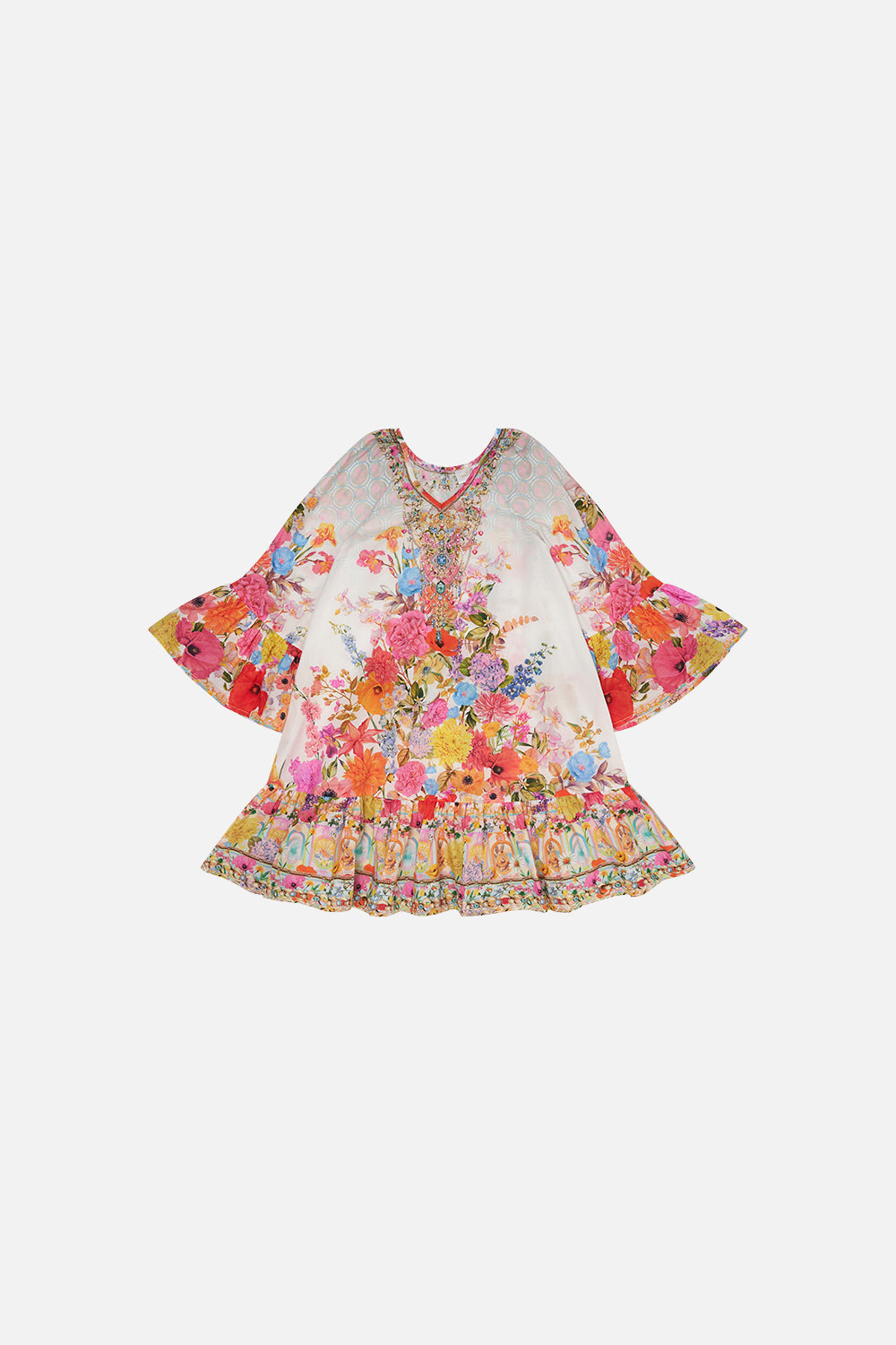 Kids A-Line Gathered Dress  12-14 Sunlight Symphony print by CAMILLA