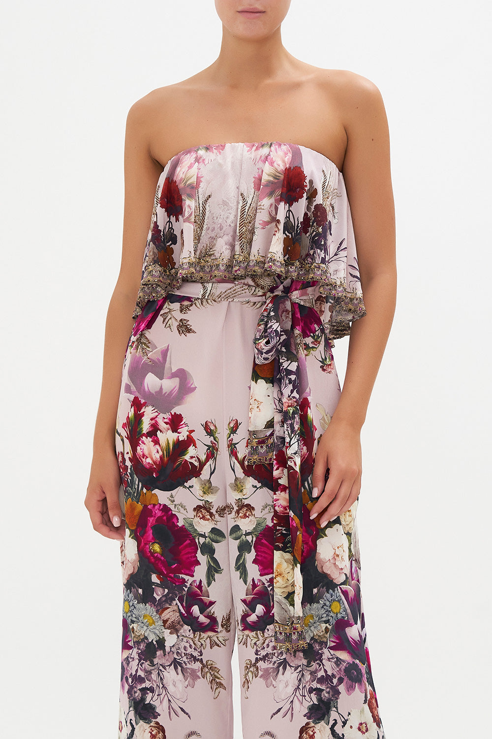 STRAPLESS JUMPSUIT WITH FRILL GYPSY ROSE