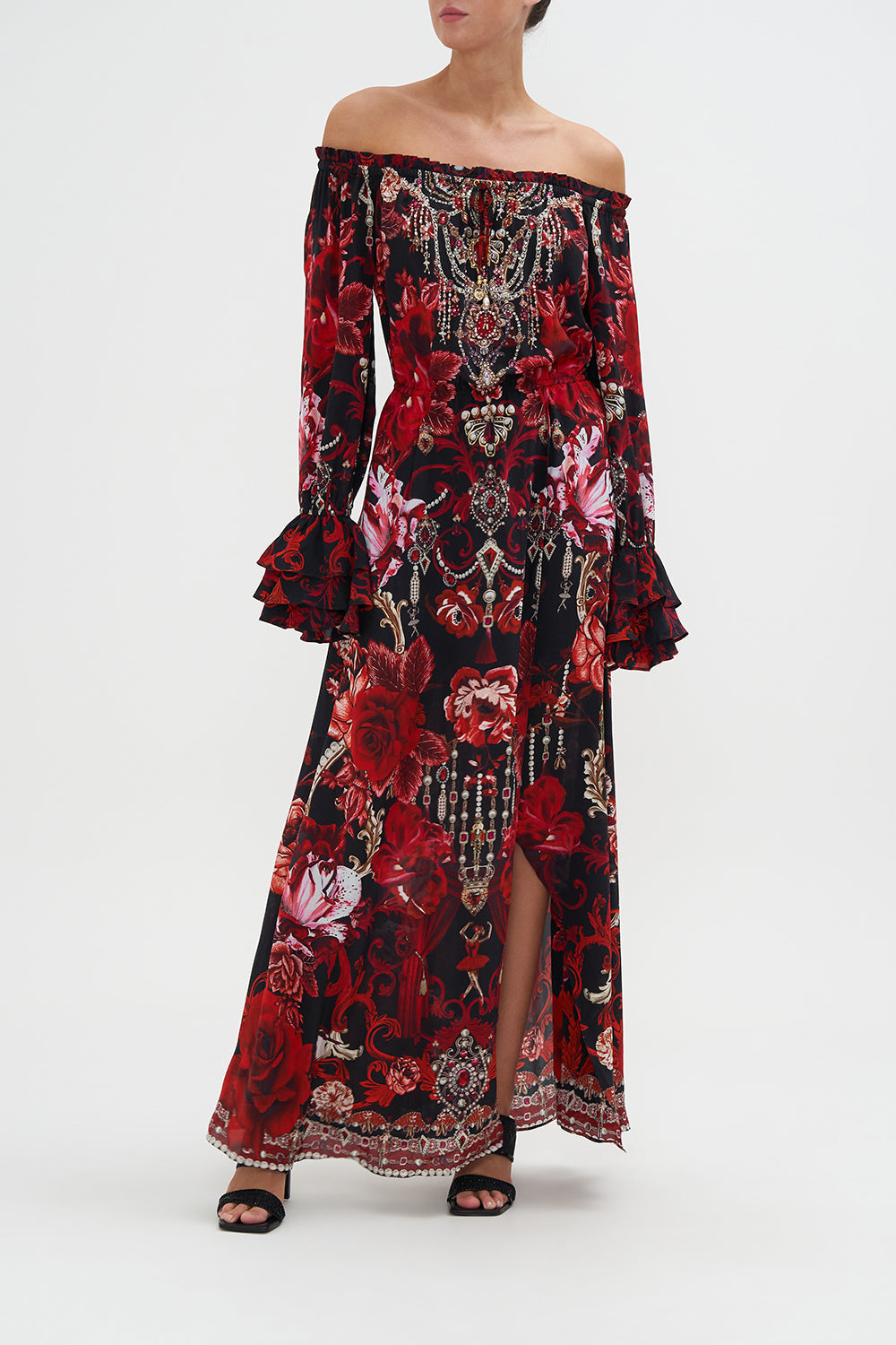 Drop Shoulder Split Dress Sisterhood Of The Rose print by CAMILLA
