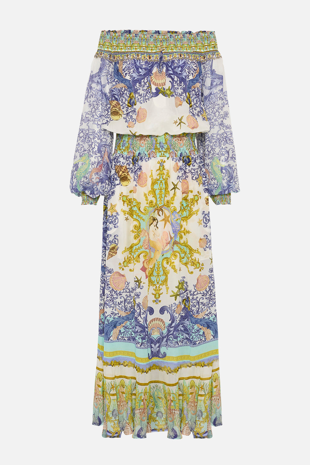 OFF SHOULDER SHIRRED DRESS STAR OF THE SEA