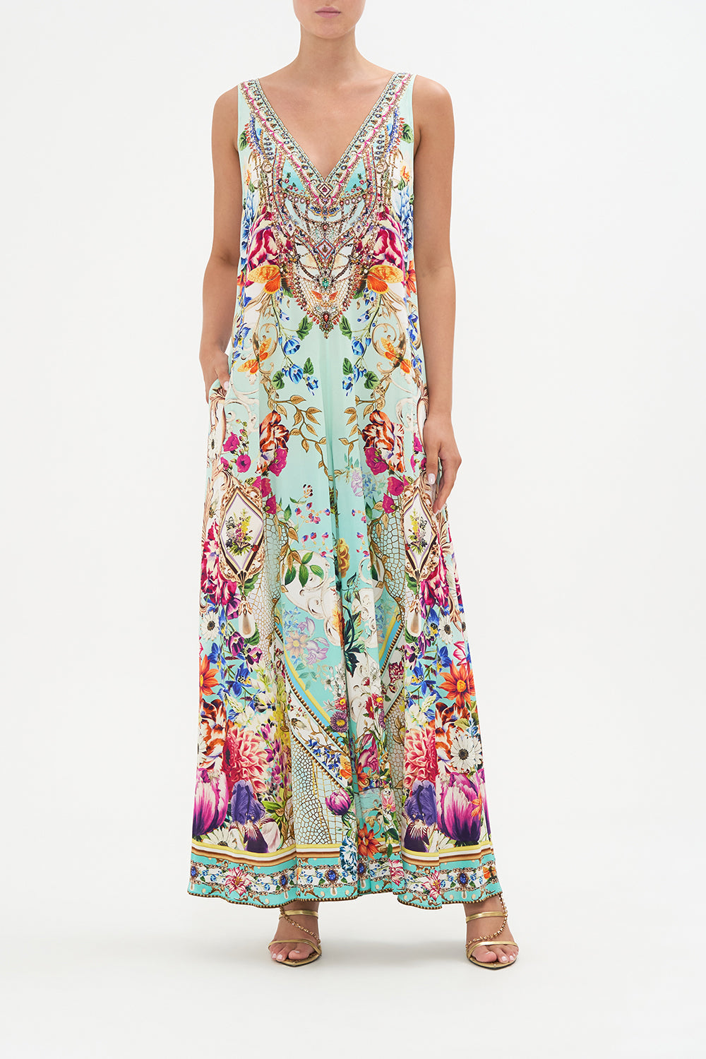 V NECK FLARED JUMPSUIT HONEY HONEY