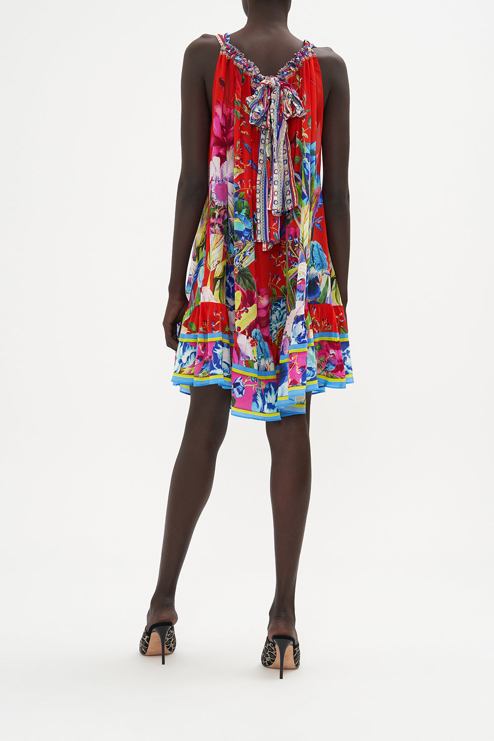 SHORT DRAWSTRING FRILL DRESS BIRDS OF A FEATHER