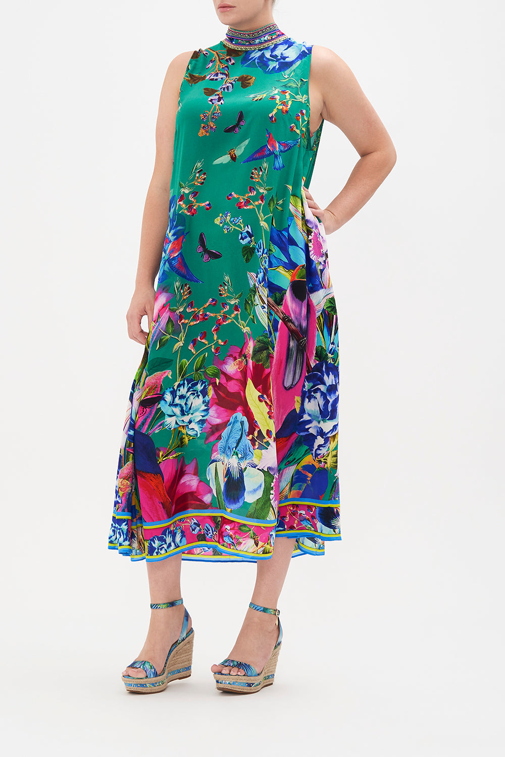 HIGH NECK DRESS WITH BACK NECK TIE RUN FROM PARADISE