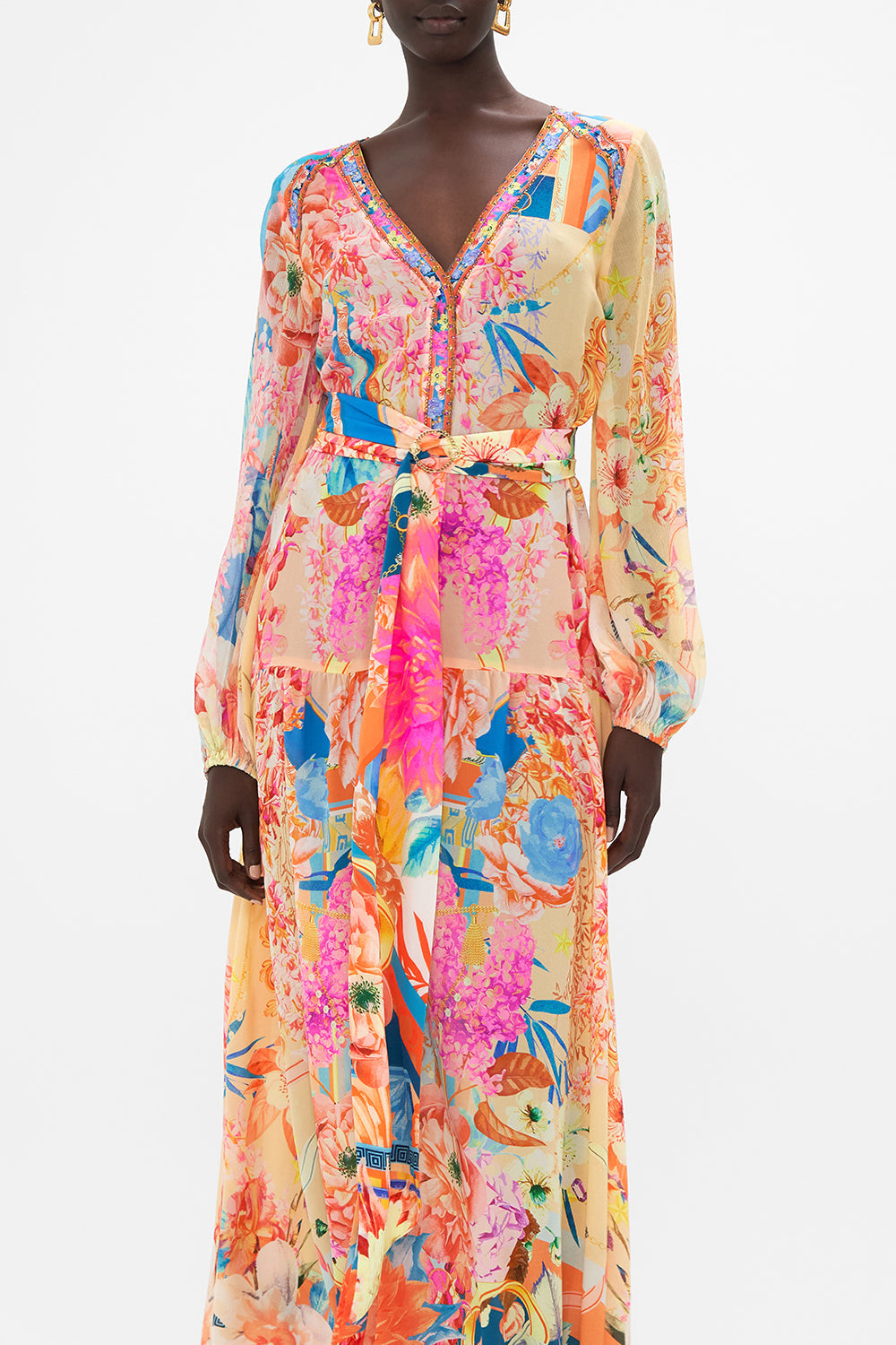 V NECK DRESS WITH BELT MEET ME IN THE GARDEN