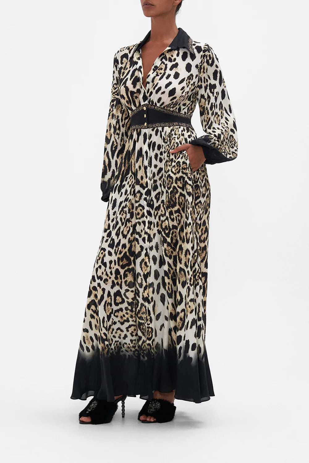 WAISTBAND LONG DRESS WITH COLLAR COOL FOR CATS