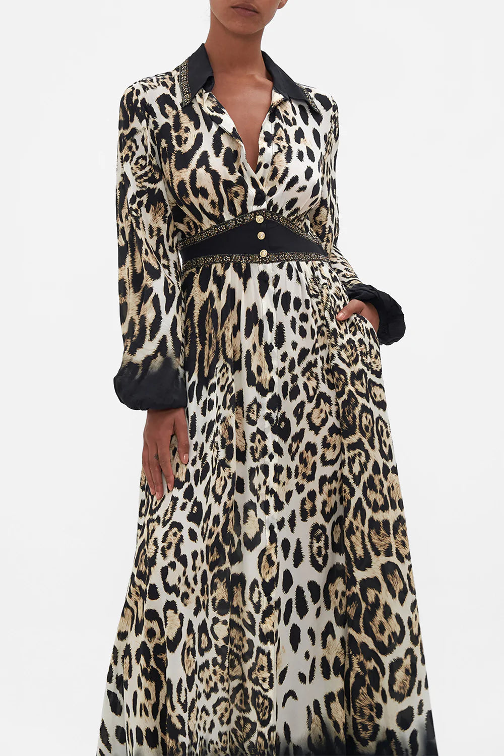 WAISTBAND LONG DRESS WITH COLLAR COOL FOR CATS